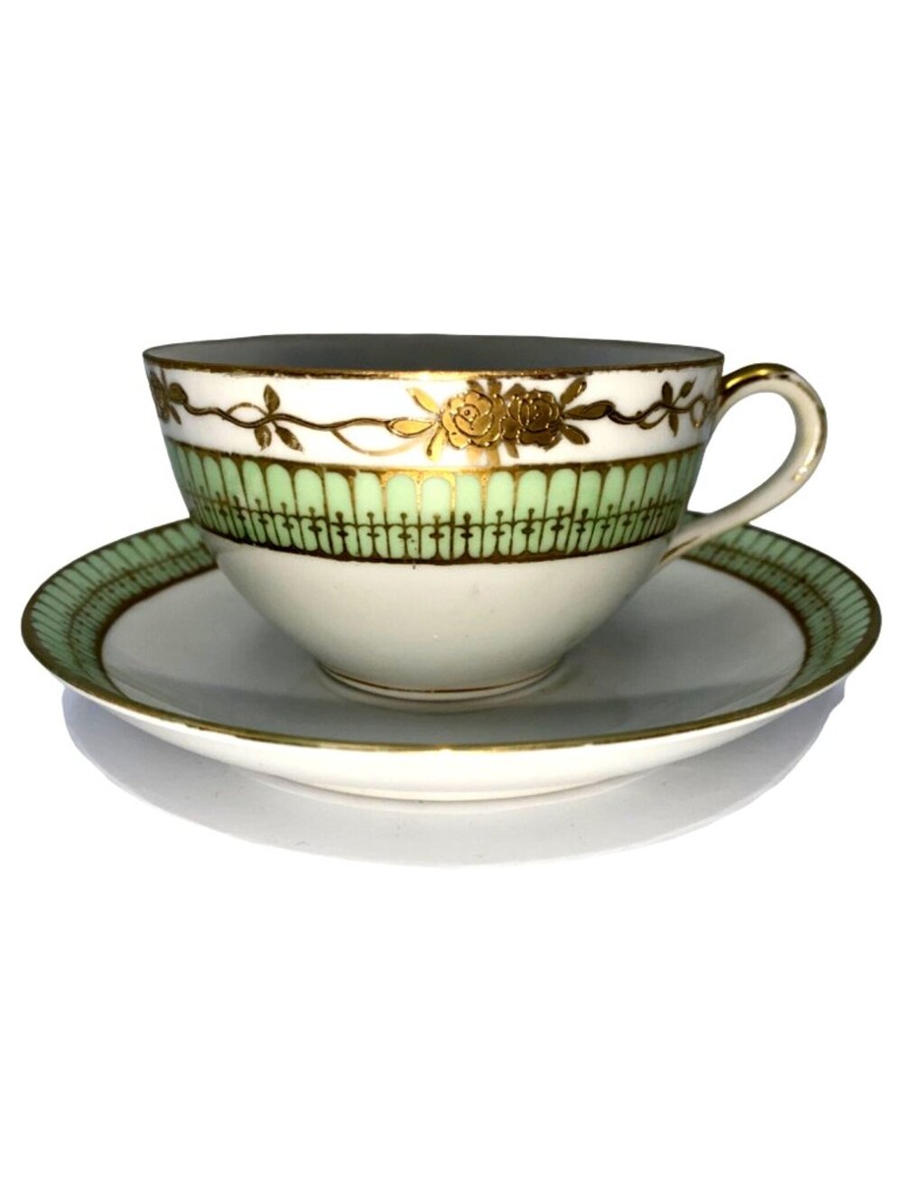 Antique Nippon Hand Painted Tea Cup & Saucer Set Gold Trim Japan